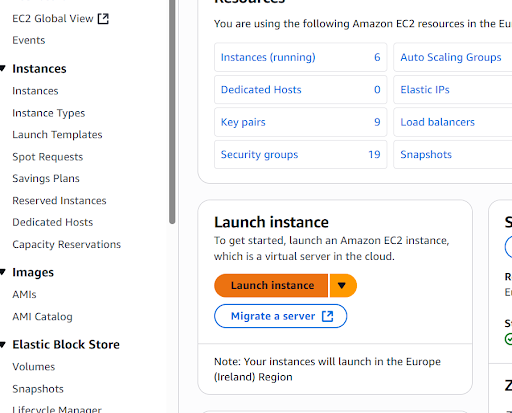 Screenshot of the EC2 Dashboard with the 