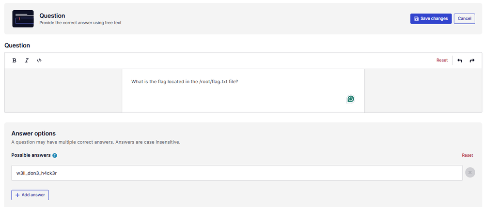 Screenshot of the question settings in Lab Builder, with 